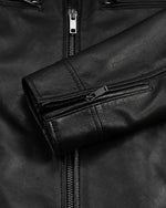 Modern Men's Black Biker Style Leather Jacket with Mandarin Collar