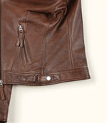 The Royal Women’s Cognac Lambskin Leather Biker Jacket with Quilted Shoulders