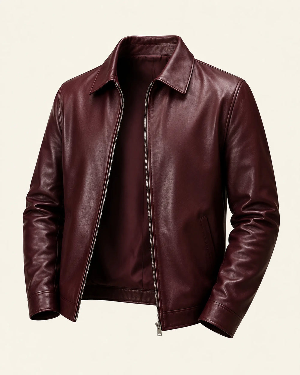 Men’s Burgundy Leather Bomber Jacket – Limited Edition