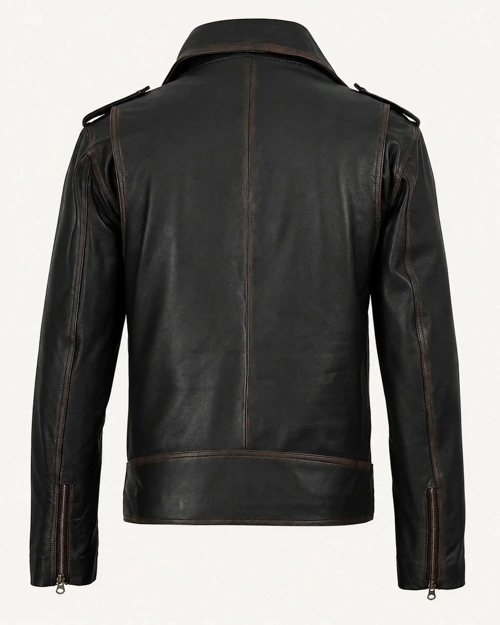 Classic Men's Distressed Dark Brown Leather Biker Jacket with Belt