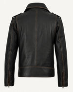 Classic Men's Distressed Dark Brown Leather Biker Jacket with Belt