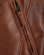 Refined Men's Cognac Café Racer Leather Jacket with Quilted Shoulders