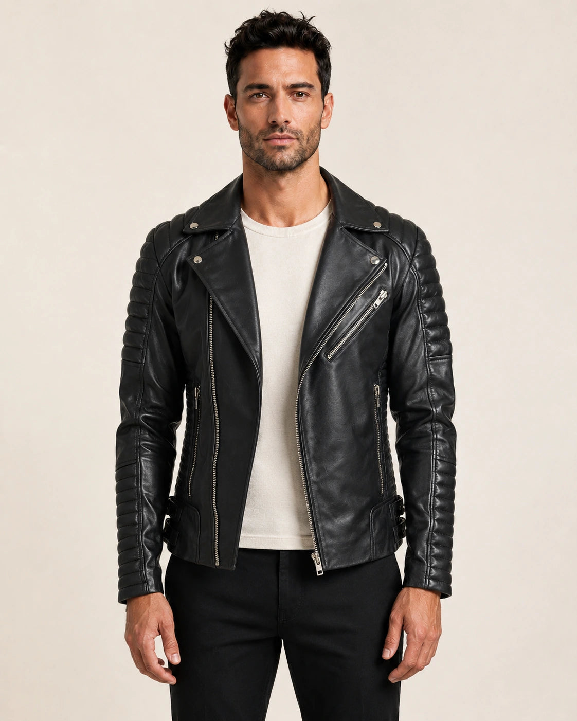 Men’s Armand Black Leather Biker Jacket