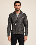 Men’s Distressed Brown Leather Biker Jacket