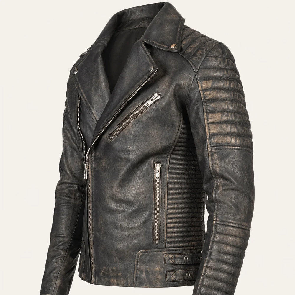 Men’s Distressed Brown Leather Biker Jacket