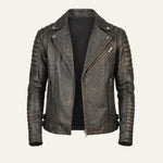 Men’s Distressed Brown Leather Biker Jacket