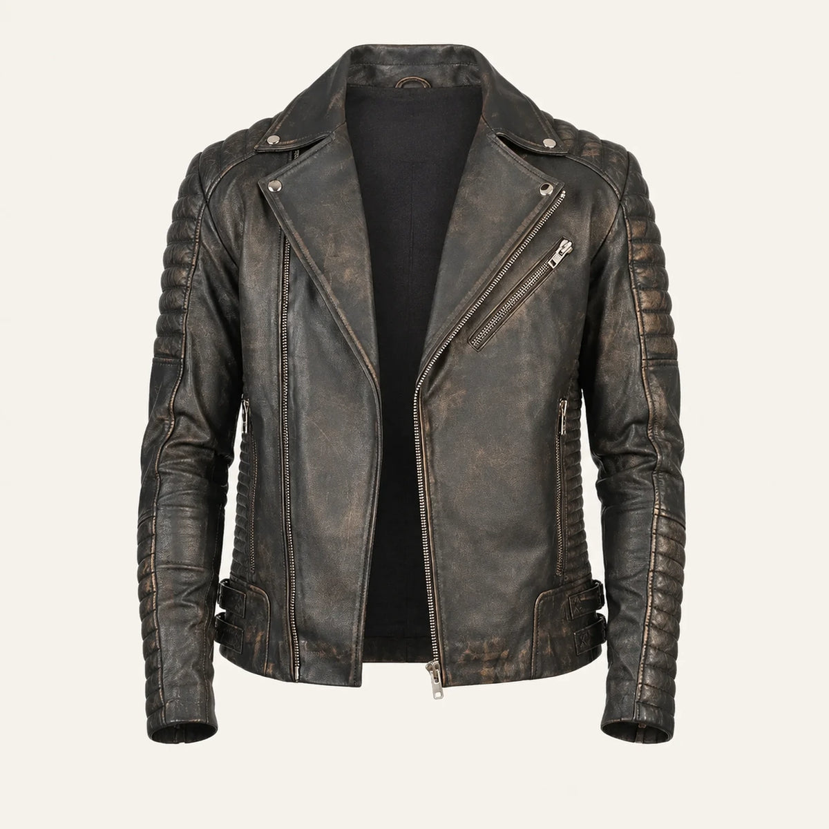 Men’s Distressed Brown Leather Biker Jacket