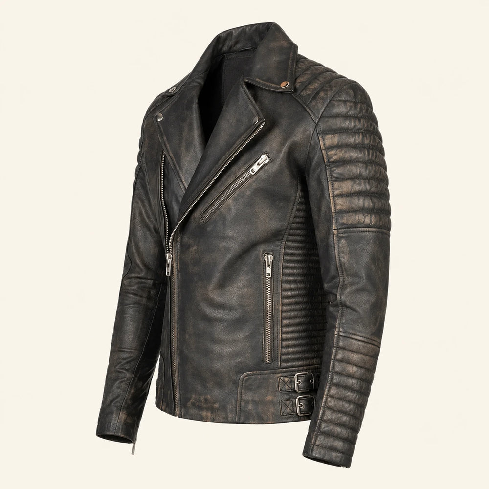 Men’s Distressed Brown Leather Biker Jacket