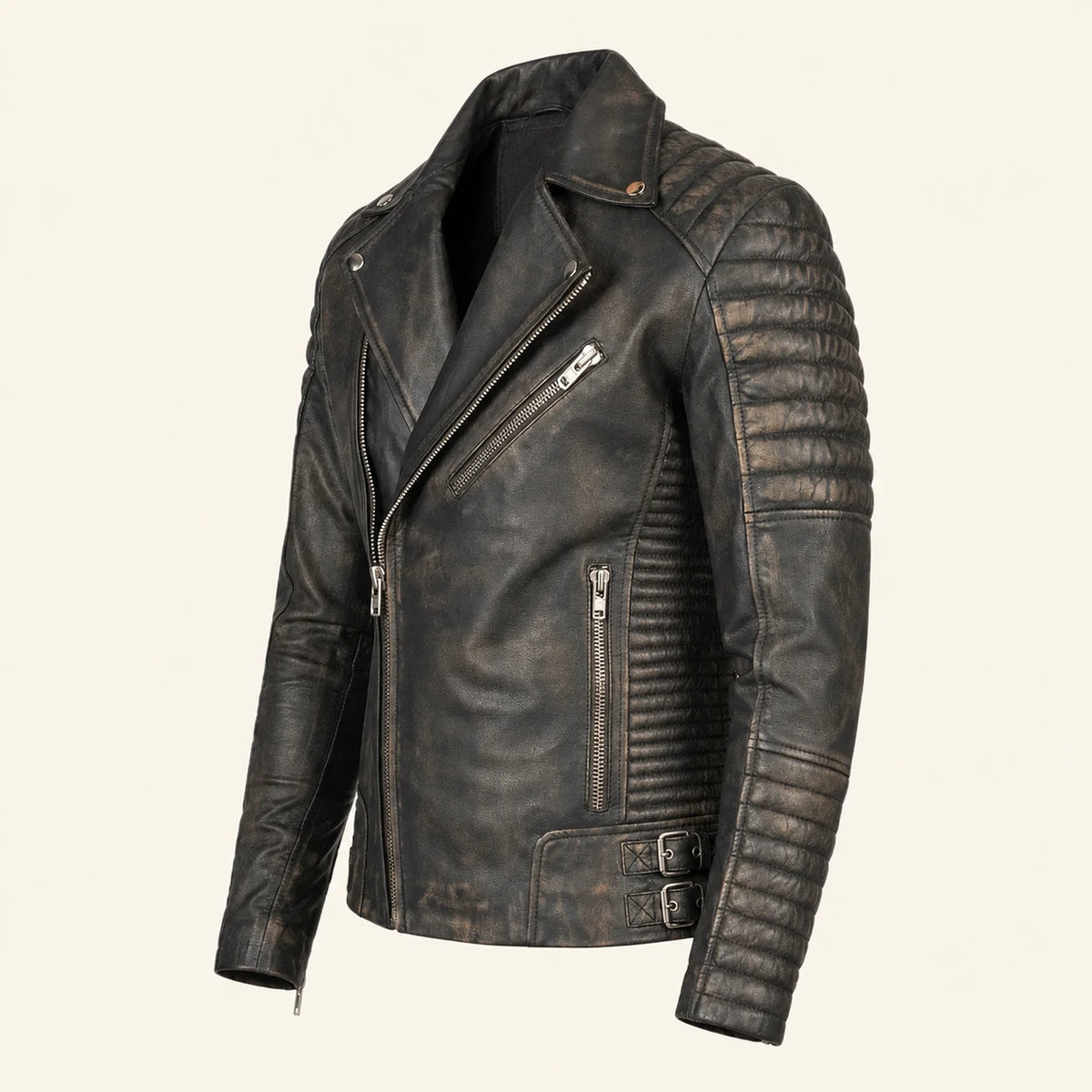 Men’s Distressed Brown Leather Biker Jacket