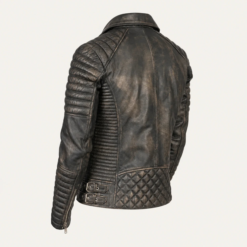 Men’s Distressed Brown Leather Biker Jacket