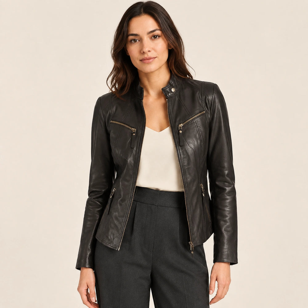 Premium Black Leather Motorcycle Jacket Women