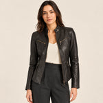 Premium Black Leather Motorcycle Jacket Women