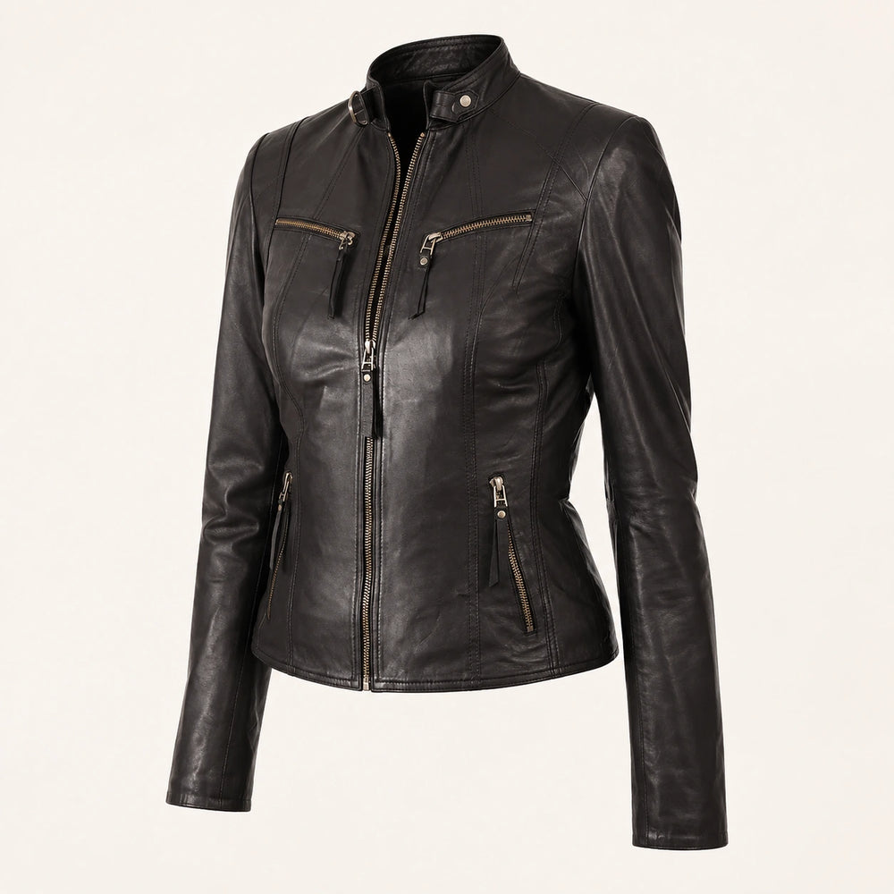 Premium Black Leather Motorcycle Jacket Women