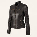 Premium Black Leather Motorcycle Jacket Women