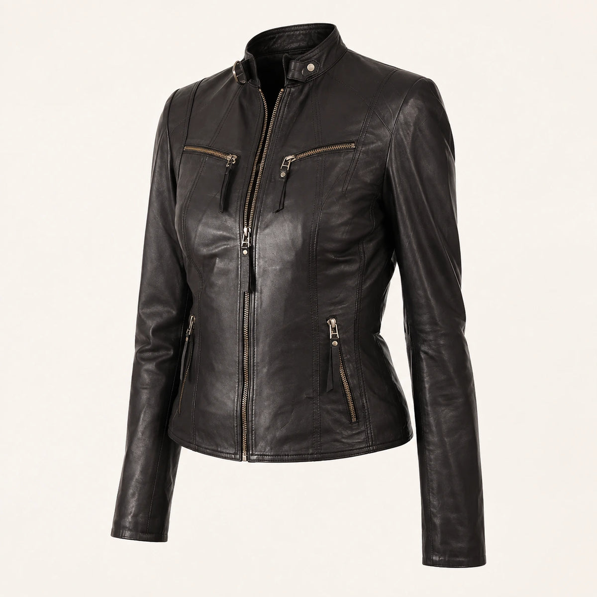 Premium Black Leather Motorcycle Jacket Women