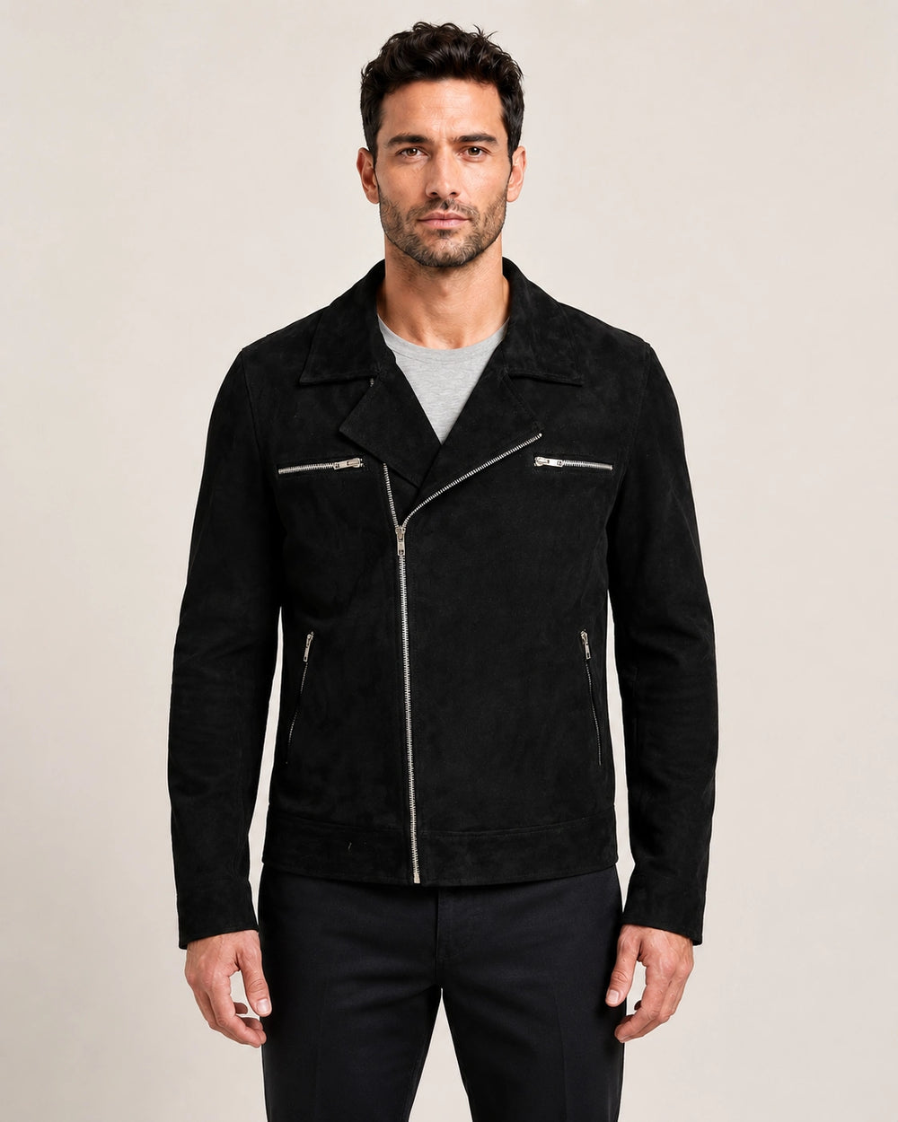 Men’s Black Suede Leather Biker Jacket