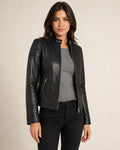 The Royal Carrie Black Leather Jacket for Women - Biker Style