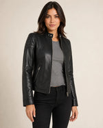 The Royal Carrie Black Leather Jacket for Women - Biker Style