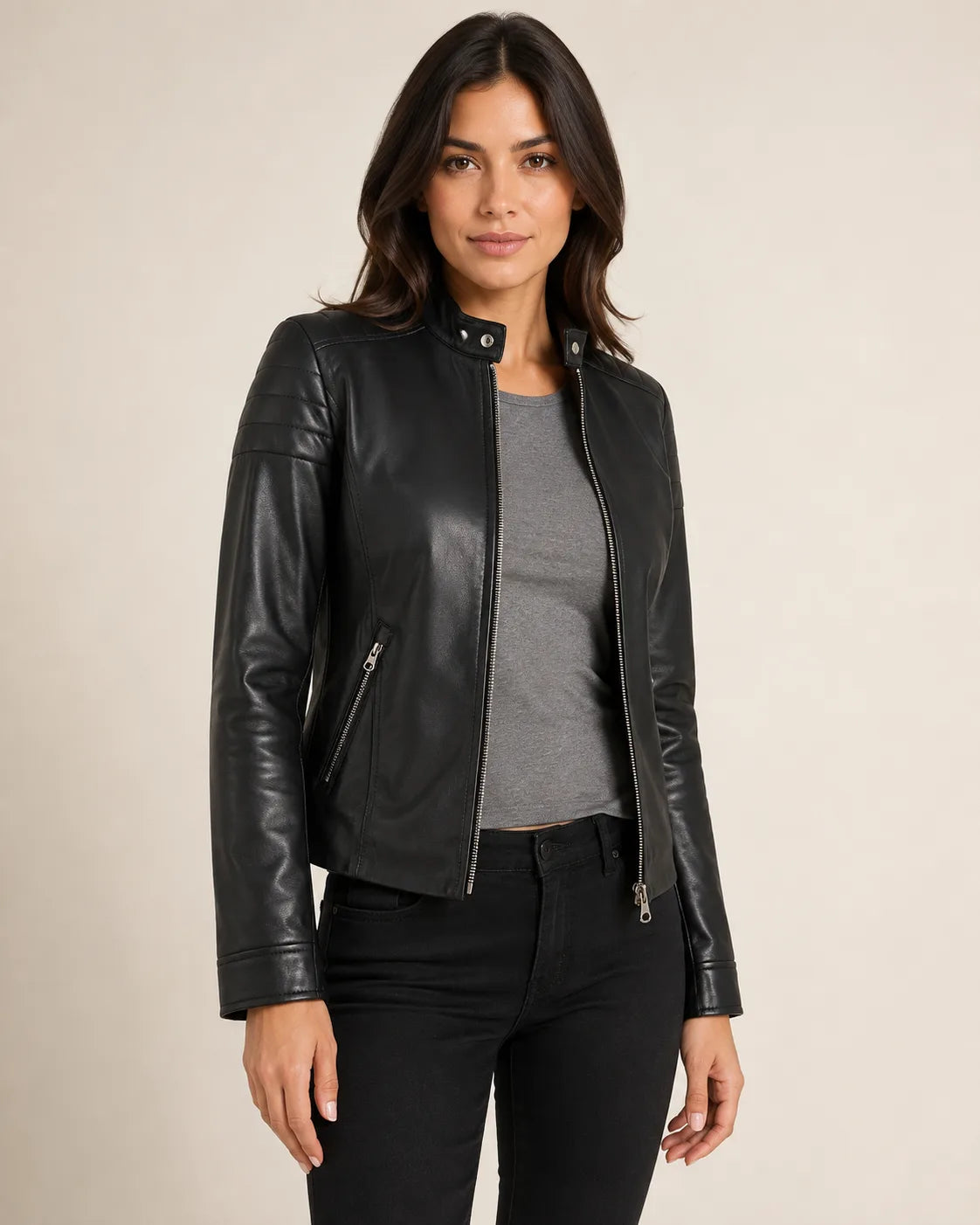 The Royal Carrie Black Leather Jacket for Women - Biker Style