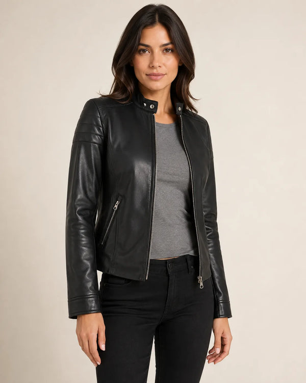 The Royal Carrie Black Leather Jacket for Women - Biker Style