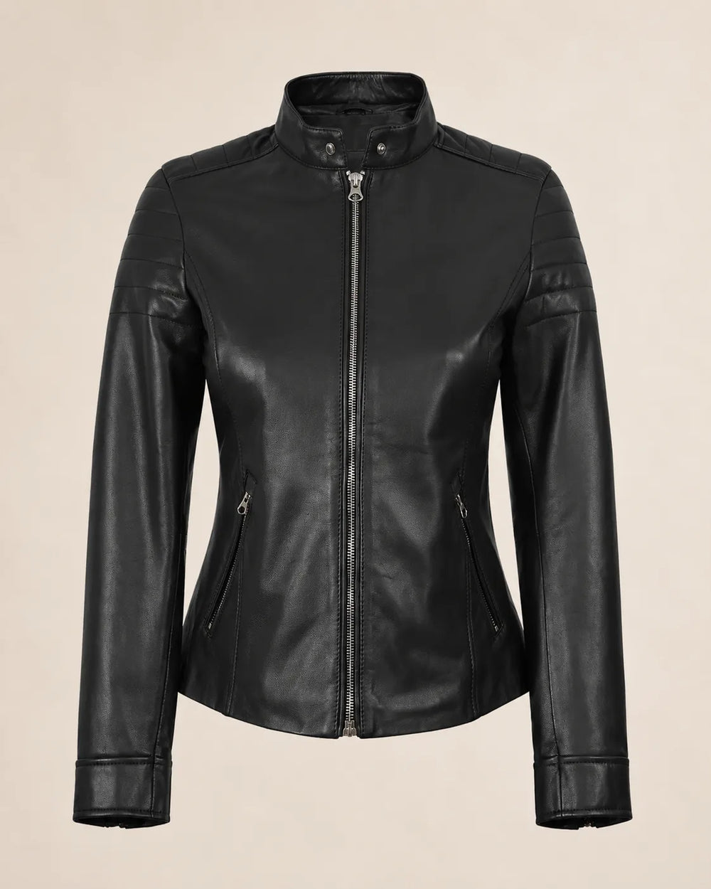 The Royal Carrie Black Leather Jacket for Women - Biker Style