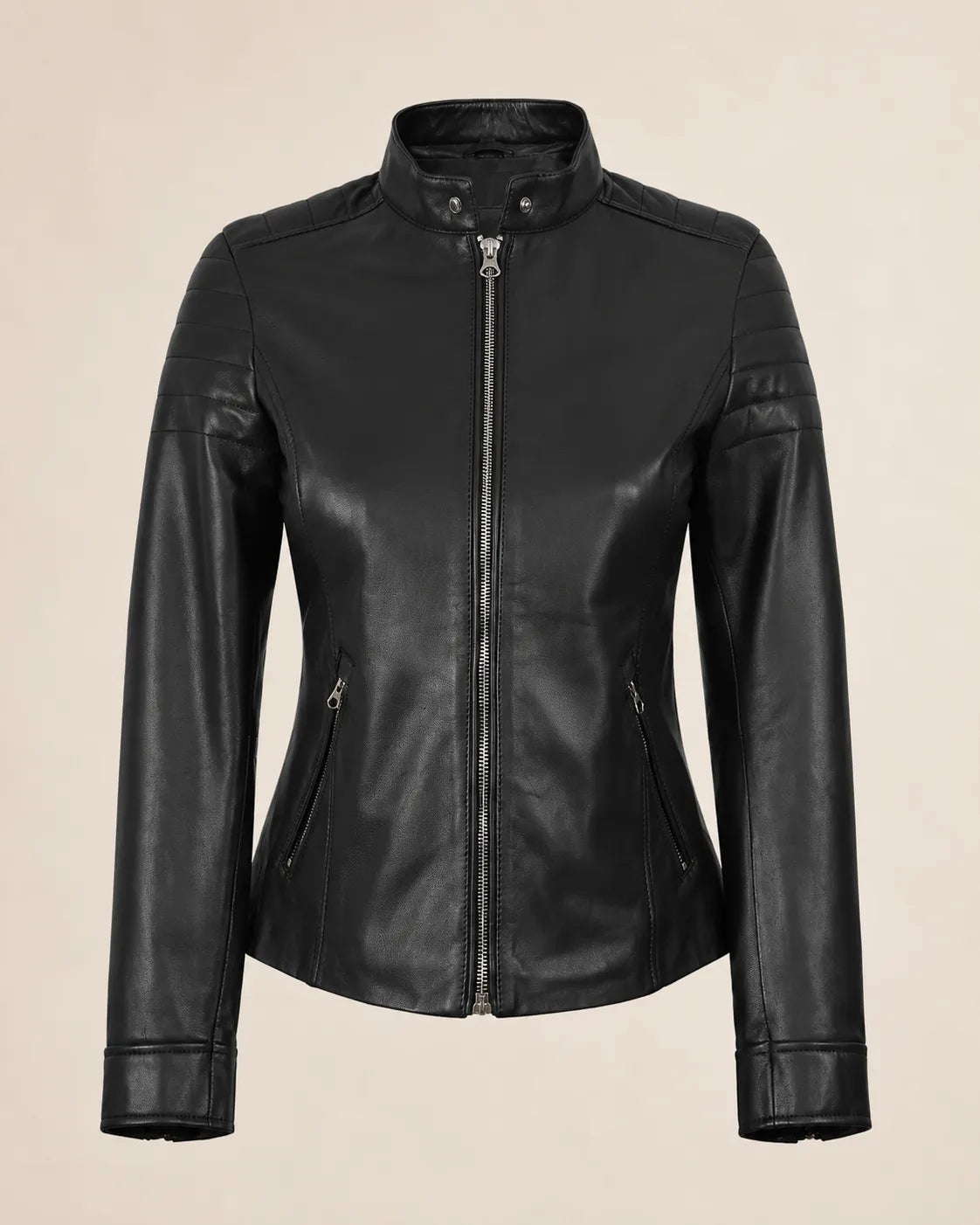 The Royal Carrie Black Leather Jacket for Women - Biker Style