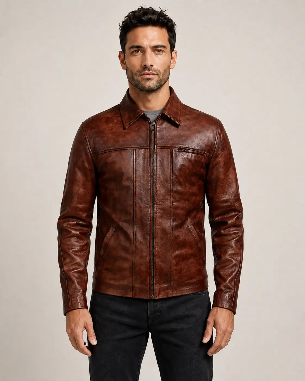 Men's Distressed Brown Leather Jacket