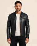 Luxury Men's Black Cowhide Biker-Style Leather Jacket