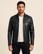 Luxury Men's Black Cowhide Biker-Style Leather Jacket
