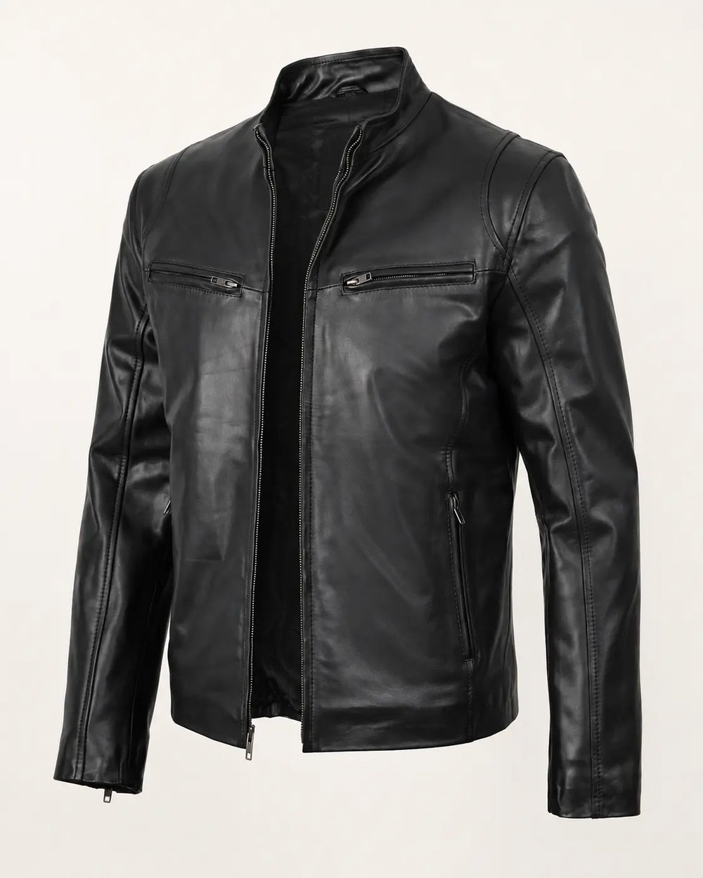 Luxury Men's Black Cowhide Biker-Style Leather Jacket