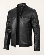 Luxury Men's Black Cowhide Biker-Style Leather Jacket