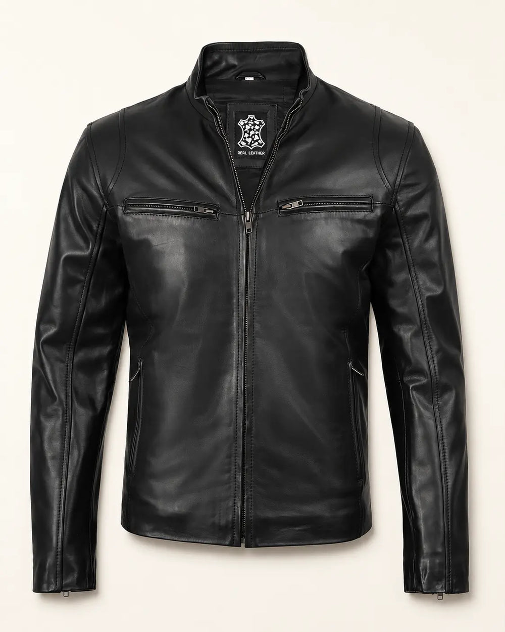 Luxury Men's Black Cowhide Biker-Style Leather Jacket