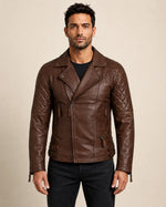 Refined Men’s Cognac Real Leather Biker Jacket