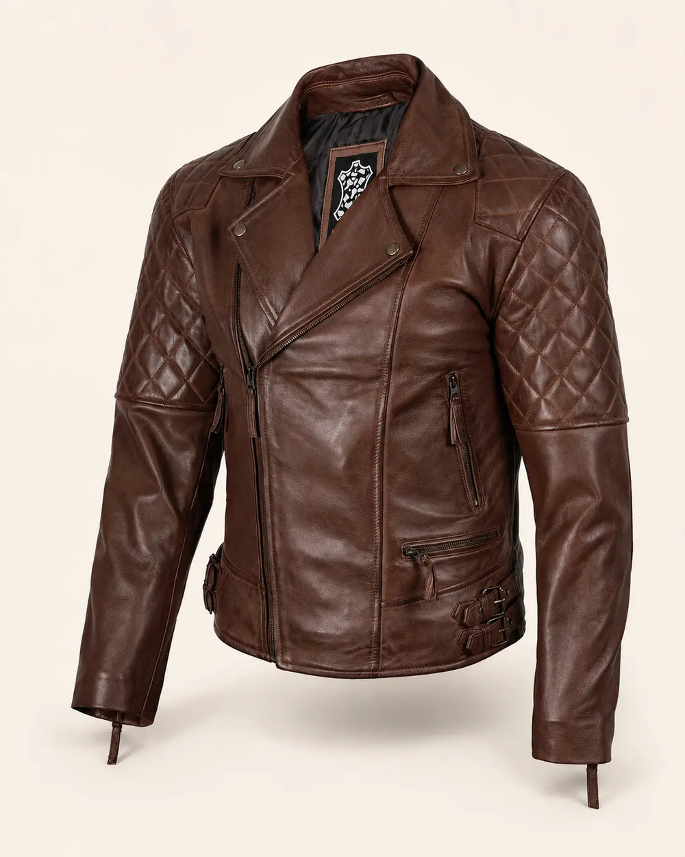 Refined Men’s Cognac Real Leather Biker Jacket