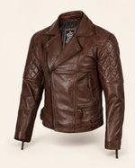 Refined Men’s Cognac Real Leather Biker Jacket