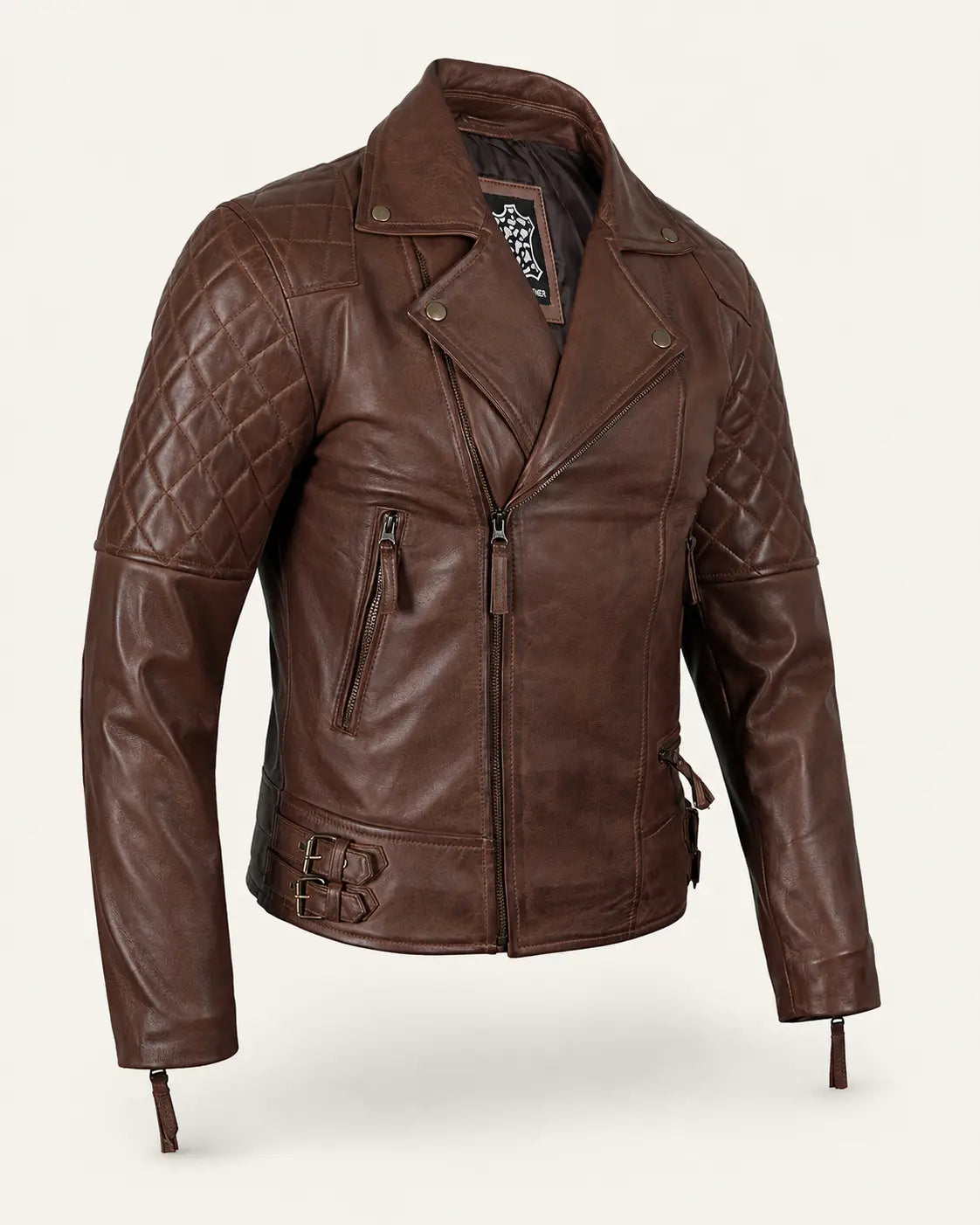 Refined Men’s Cognac Real Leather Biker Jacket