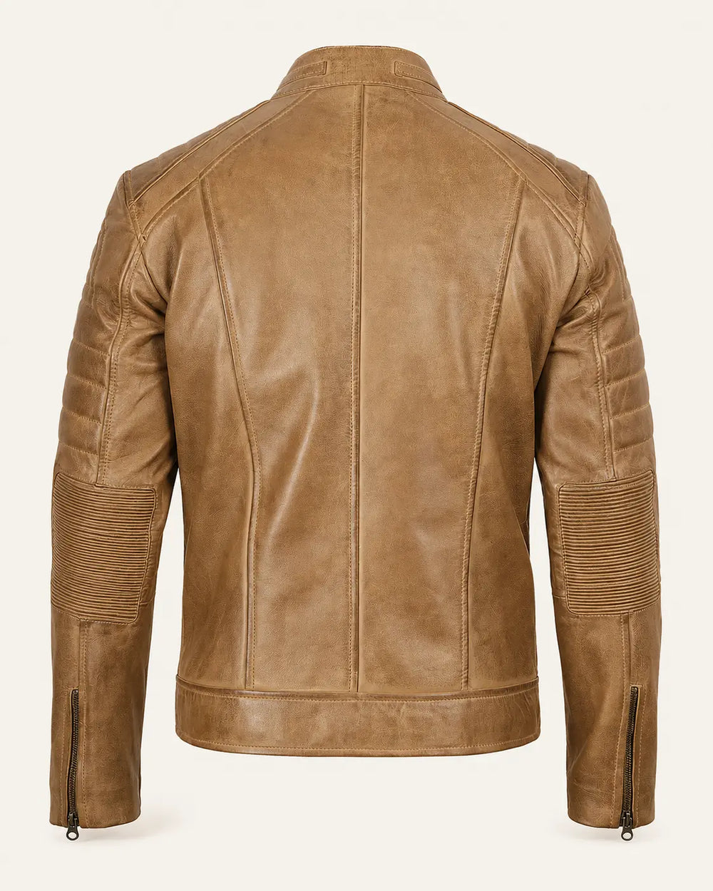 Heritage Men's Camel Biker-Style Leather Jacket with Zip Cuffs
