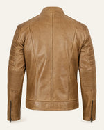 Heritage Men's Camel Biker-Style Leather Jacket with Zip Cuffs