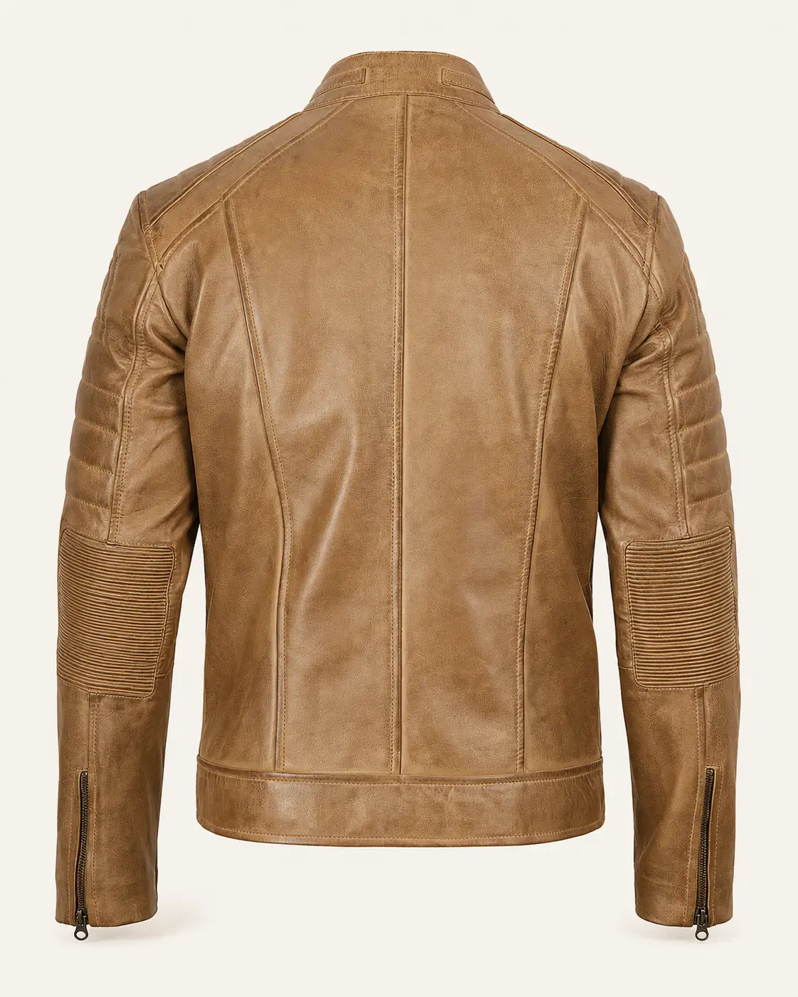 Heritage Men's Camel Biker-Style Leather Jacket with Zip Cuffs