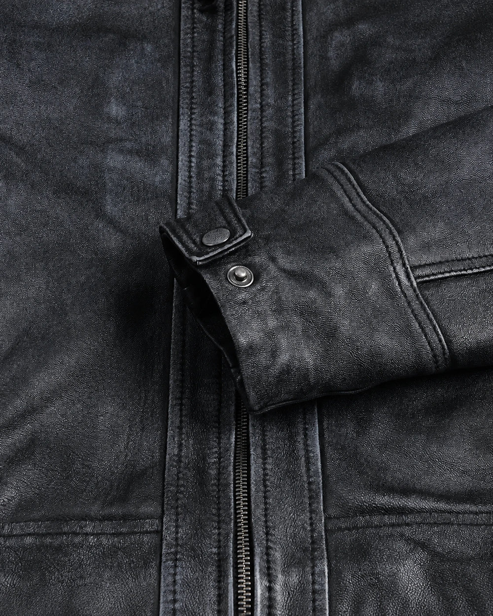 Modern Men's Washed Black Distressed Leather Biker Jacket