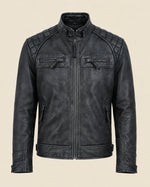 Modern Men's Washed Black Distressed Leather Biker Jacket