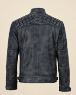 Modern Men's Washed Black Distressed Leather Biker Jacket