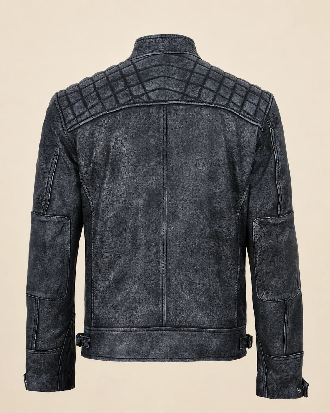 Modern Men's Washed Black Distressed Leather Biker Jacket
