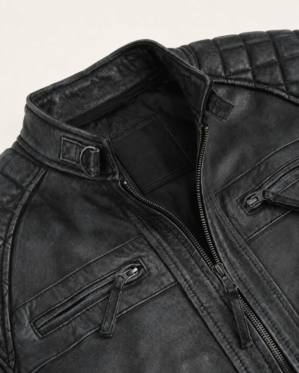 Modern Men's Washed Black Distressed Leather Biker Jacket