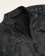 Modern Men's Washed Black Distressed Leather Biker Jacket