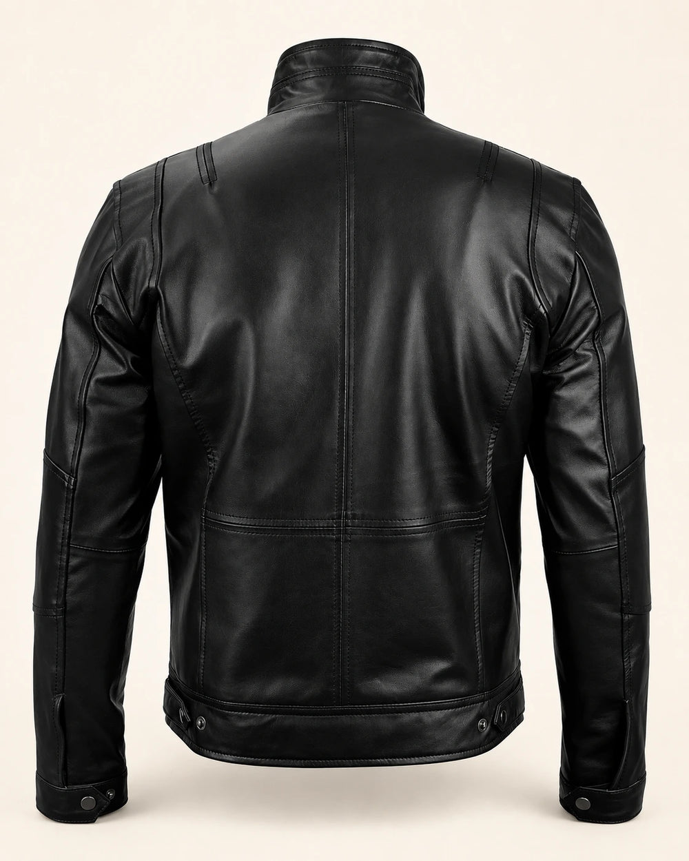 Heritage Men's Black Biker Style Leather Jacket with Quilted Shoulders