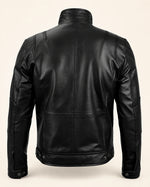 Heritage Men's Black Biker Style Leather Jacket with Quilted Shoulders
