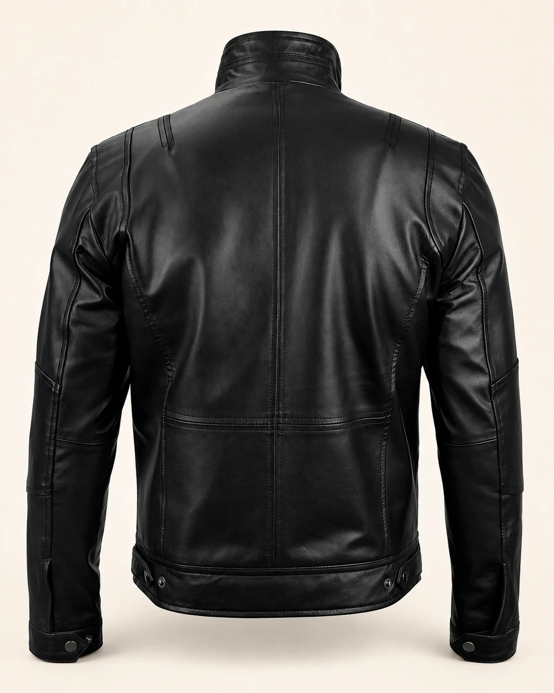 Heritage Men's Black Biker Style Leather Jacket with Quilted Shoulders