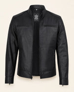 Classic Men's Matte Black Real Leather Biker Jacket with Minimalist Design