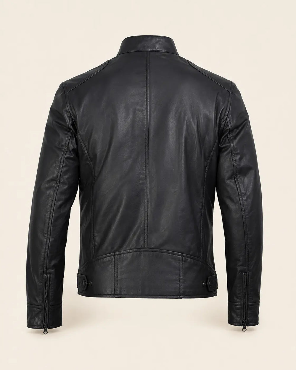 Classic Men's Matte Black Real Leather Biker Jacket with Minimalist Design